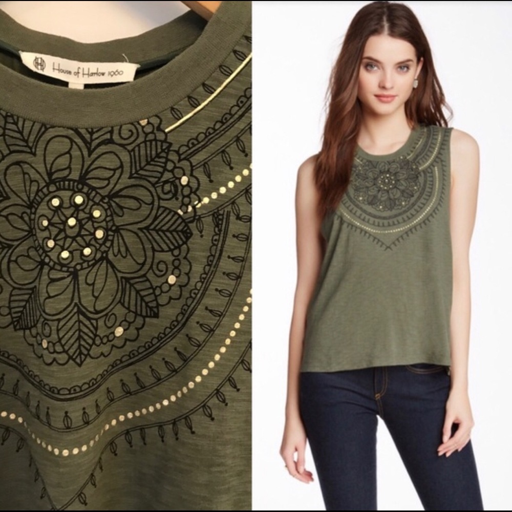 Sage Beetle Graphic Print Sleeveless top NWT